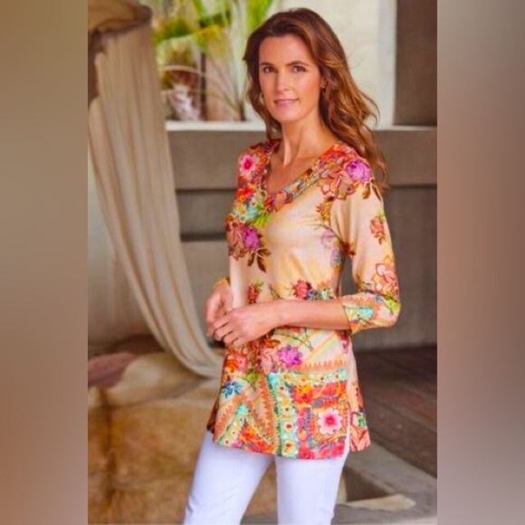 NWT Soft Surroundings Lalema Sublimation Boho Floral Tunic Top S - Picture 1 of 4